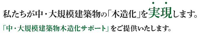 私たちが中・大規模建築物の「木造化」を実現します。「中・大規模建築物木造化サポート」をご提供します。